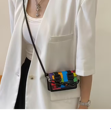 T❺⓿💥Mini bolso cruzado con bloques de color - Elegante bolso cruzado de piel sintética