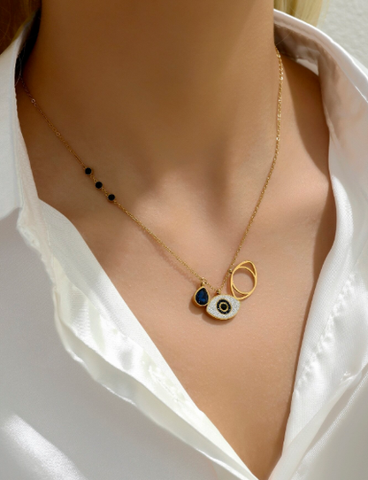 ❷❺🌷1 pieza Collar Ojo de Demonio, Collar Gargantilla de Acero de Titanio con Cristal Azul y Rhinestone.