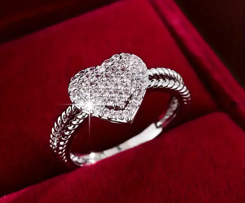 T❸❽💖Anillo de circonita cúbica sintética en forma de corazón para mujer - Estilo casual, aleación de zinc, sin chapado, accesorio de moda versátil