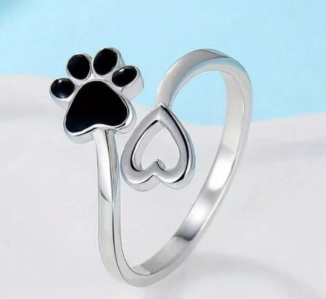 T❹❹🍂Anillo ajustable con huella de pata y corazón para mujer