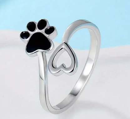 T❹❹🍂Anillo ajustable con huella de pata y corazón para mujer