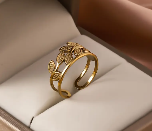 T❹❹🍂Anillo de rama de oliva de acero inoxidable elegante