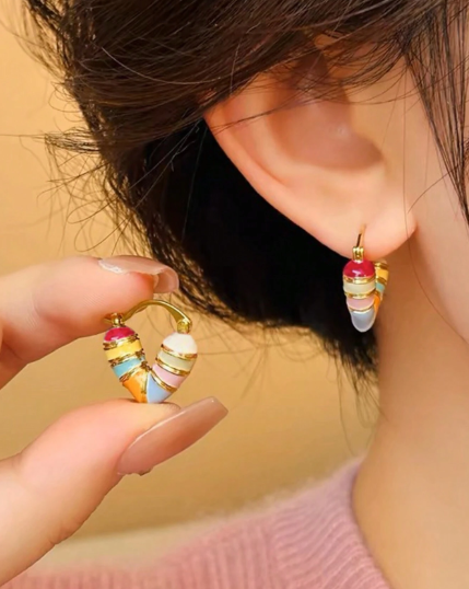 ❸❷🍁1 Par De Aretes De Gota De Esmalte Colorido Con Diseño De Corazón Elegante