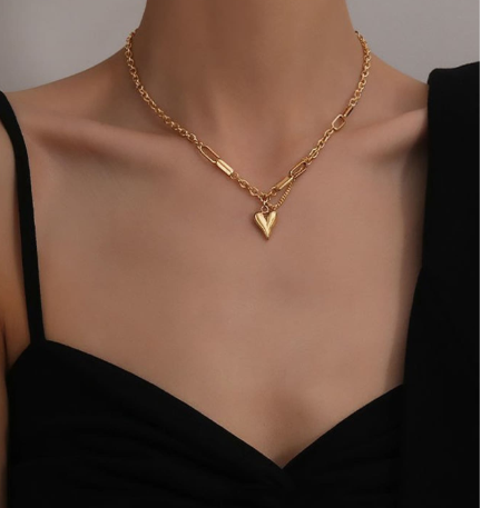❸❷🍁1 pieza Collar con colgante de acero inoxidable con forma de corazón de moda para mujeres, para decoración diaria