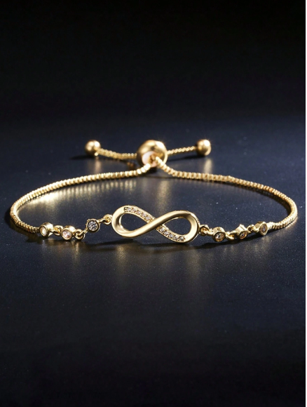 ❶❺ 🍄1 pieza Brazalete de dije ajustable con cristal en forma de lazo infinito y figura de ocho, simple y de moda, para mujere