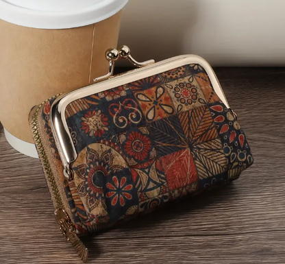 T❸❸💫Monedero Floral Vibrante para Mujeres – Portatarjetas con Ribete Dorado y Múltiples Ranuras