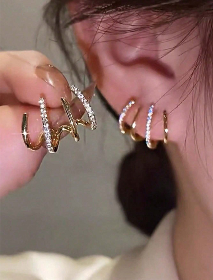 ❶❻💥1 par de pendientes con forma de U populares y sencillos con rhinestones