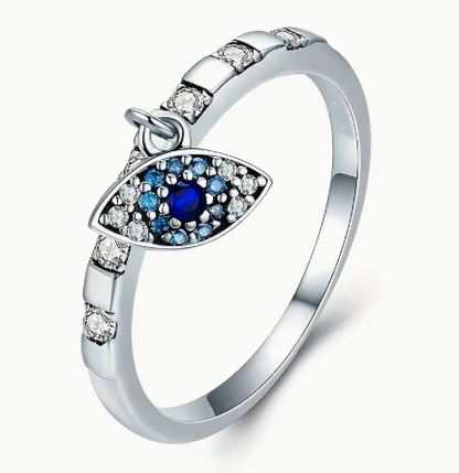 T❹❻🌹Anillo Ojo del Diablo Bohemio con Piedras Cúbicas Azules y Transparentes