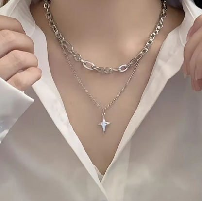 T❺❸💫Collar de doble capa minimalista con colgante de cielo estrellado