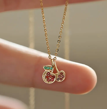T❹❻🌹Pendiente de cerezo de plata de ley 925 elegante, chapado en oro de 18 k