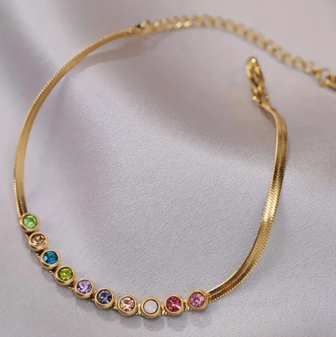 T❺❸💫Pulsera elegante de acero de titanio con capa de oro de 18 quilates