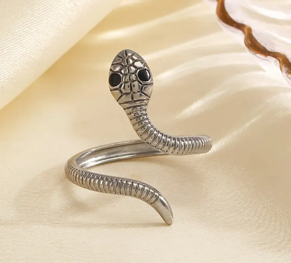 T❹❹🍂1 pieza de elegante anillo de serpiente ajustable de acero inoxidable