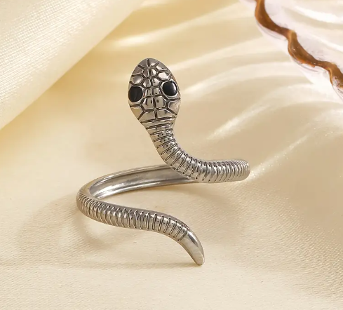 T❹❹🍂1 pieza de elegante anillo de serpiente ajustable de acero inoxidable