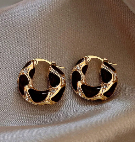 ❸❹🌻 1 par de pendientes aro elegantes y retro de alta gama con diseño de gota de esmalte y rhinestones, ideales para el uso diario, fiestas y celebraciones