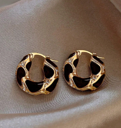 ❸❹🌻 1 par de pendientes aro elegantes y retro de alta gama con diseño de gota de esmalte y rhinestones, ideales para el uso diario, fiestas y celebraciones