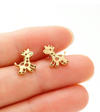 ❸❸💫1 Par De Pendientes De Dibujos Animados De Jirafa, Acero Inoxidable, Lindos Aretes De Ciervo Para Mujeres, Amigas. Pendientes Para Orejas De Cumpleaños De Niñas