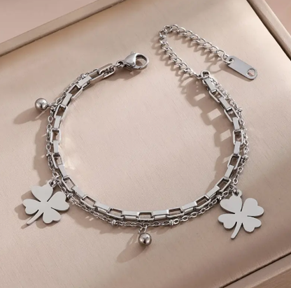 T❹❾💥Pulsera Elegante de Acero Inoxidable Doble Capa para Mujeres