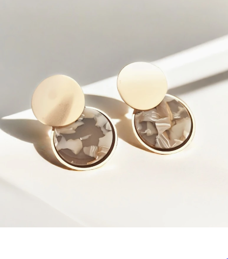 T❹❺🦋Pendientes de Botón Elegantes Boho Chic con Mármol Mate