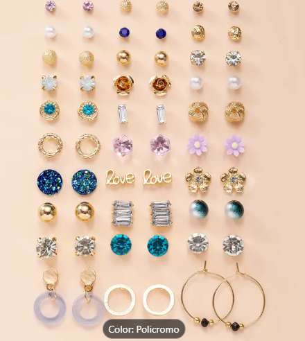 T❹⓿🍁 Un conjunto de 30 pares de pendientes de flores geométricas de piedras brillantes