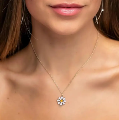 T❹❻🌹Collar con colgante de daisy de acero inoxidable elegante