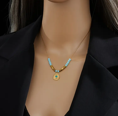 T❹❾💥 1pc Collar Elegante de Acero Inoxidable Vintage con Colgante de Ojo en Resina Azul