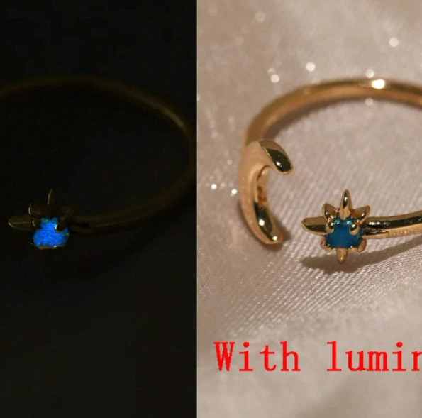 ❶❷🩷1 Pieza Anillo Abierto Con Estilo De Luna Y Estrella