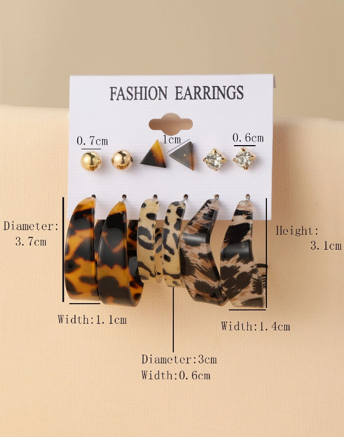 💚6 pares Pendientes con patrón de leopardo