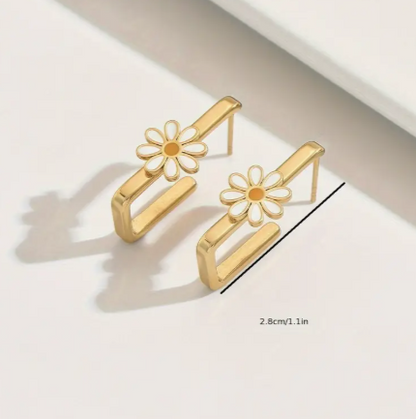 T❺❶🌻1 Par de Pendientes de Anilla en Forma de U con Aceite de Daisy