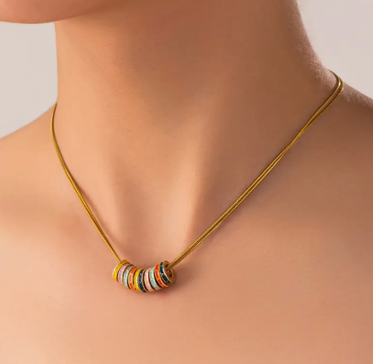 T❹❾💥1 Collar de Moda con Colgante Doble Capa Dorado de Acero Inoxidable