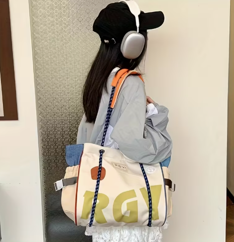 T❺❶🌻Bolso de nylon elegante con diseño de contraste, múltiples bolsillos y correas resistentes, ideal para la oficina, trabajo, negocios y viajes, perfecto para adolescentes, estudiantes universitarias y mujeres profesionales