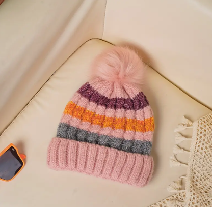 T❹❼🌼 Gorro de punto de otoño e invierno para mujer con forro de fleece