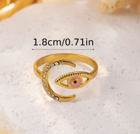 T❹❻🌹1 pieza de anillo de ojo de luna elegante de acero inoxidable