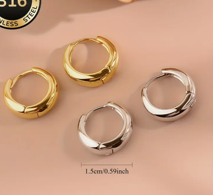 T❹❻🌹Arete de aro francés de acero inoxidable hipoalergénico, bañado en oro 18K