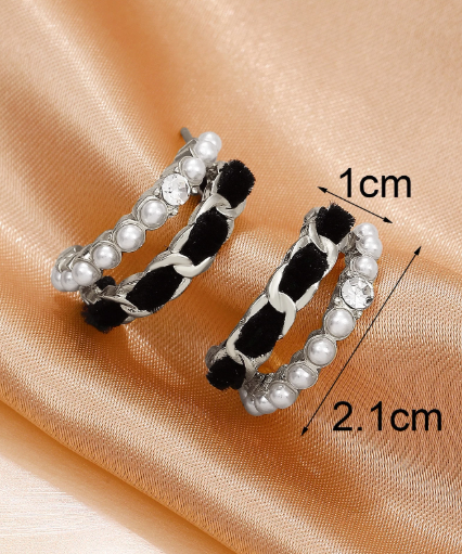 ❹❽🌻1 Par Pendientes Redondos Franceses Vintage Con Capas Dobles De Perlas Sintéticas