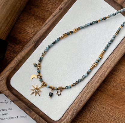 T❹❹🍂Collar de cuentas de piedra natural con diseño vintage elegante, con colgante de estrella
