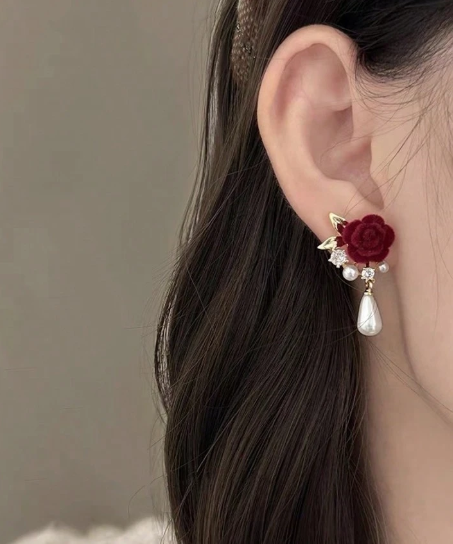 ❹❺🦋1 par de pendientes colgantes con perla