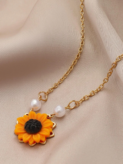 ❶❻💥Dellgoo 1 pieza Collar con dije de girasol de perla minimalista plateado para mujeres