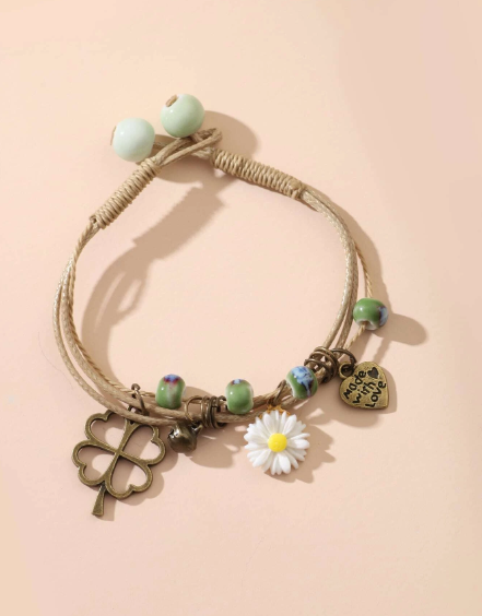 ❶❶🍎❽❣️Pulsera con corazón & con accesorio de flor