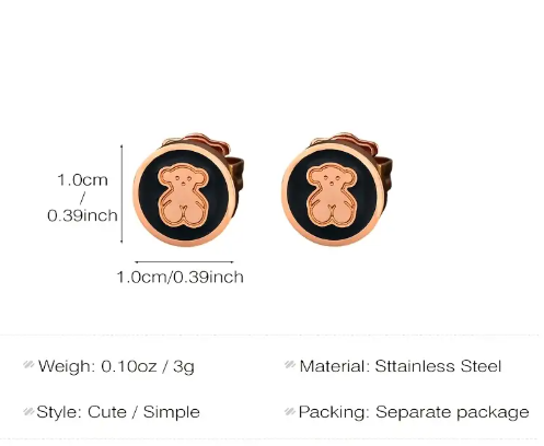 T❸⓿🌼1 Par de Pendientes Redondos de Oso 3D, Joyería de Oreja de Acupuntura de Resina Sintética Linda, Acero Inoxidable