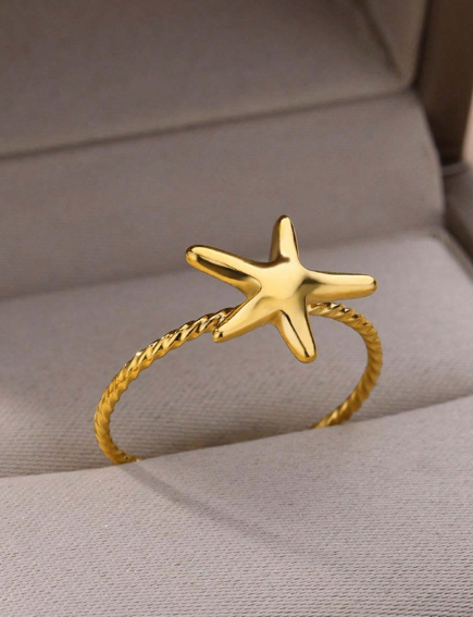 🍇1 Pieza Anillo De Acero Inoxidable En Forma De Estrella