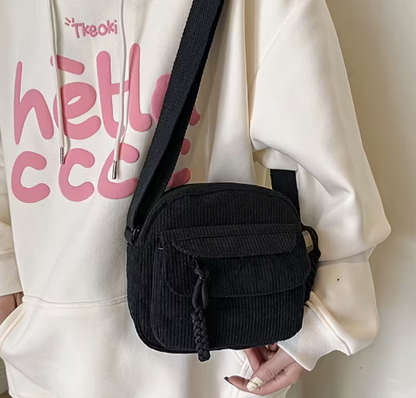 T❺⓿💥Bolso cruzado estilo retro Harajuku en pana