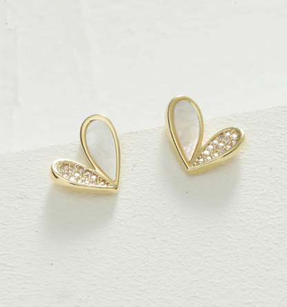 ❹❺🦋Aretes de botón con detalles de cristal en forma de corazón