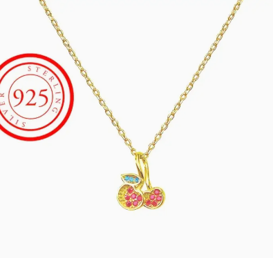 T❹❻🌹Pendiente de cerezo de plata de ley 925 elegante, chapado en oro de 18 k