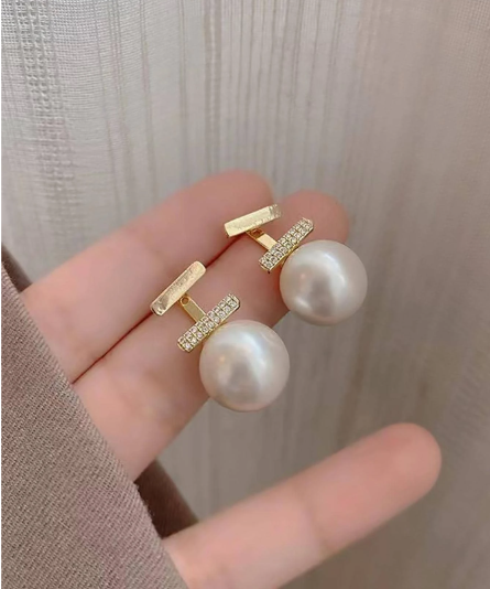 ❶❾☘️Pendientes De Tachuela Con Decoración De perlas