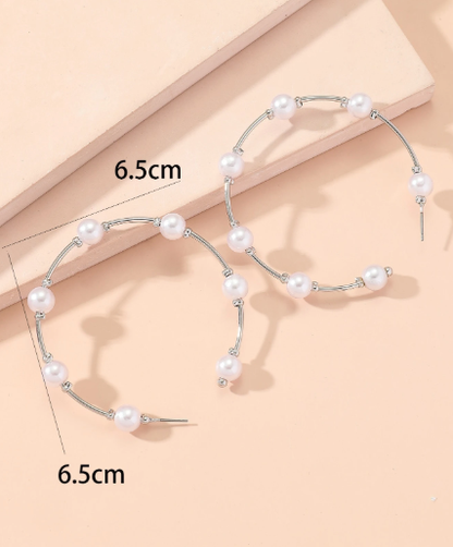 ❹❽🌻Aretes De Argolla Con Decoración De Imitación De Perlas