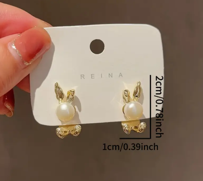 T❹❻🌹Pendientes de Estudio con Diseño Elegante de Conejo y Perla Sintética