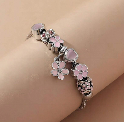 ❸❷🍁1 pulsera rosa de cuentas con flor de cinco pétalos, pulsera personalizada de gotas de aceite de pétalos de moda para damas