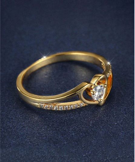 ❷⓿☀️Anillo de oro con corazón de circonita cúbica brillante y elegante romántico, joyería hipoalergénica