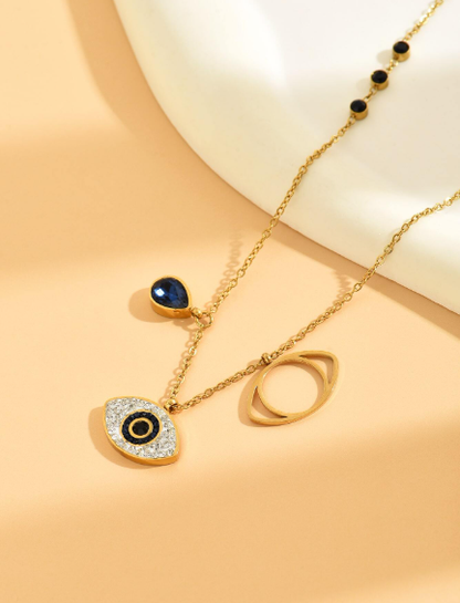 ❷❺🌷1 pieza Collar Ojo de Demonio, Collar Gargantilla de Acero de Titanio con Cristal Azul y Rhinestone.