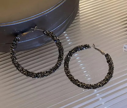 T❹❺🦋1 Par, Pendientes De Aro Grandes Con Diamantes De Imitación Bohemios